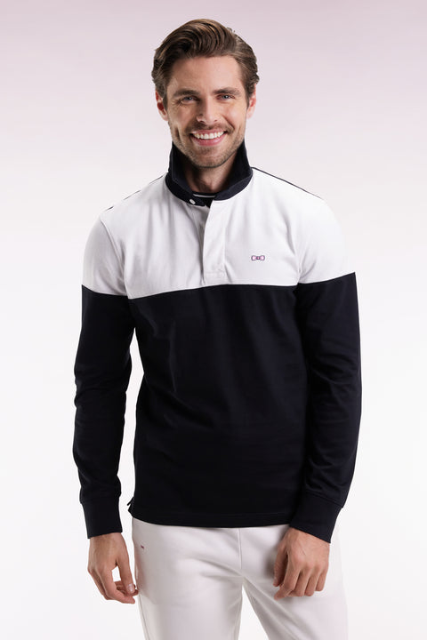 Long-sleeved jersey in two-tone black and white straight cut - Image 3