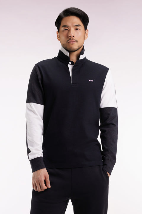 Long-sleeved jersey in black colorblock straight cut - Image 3