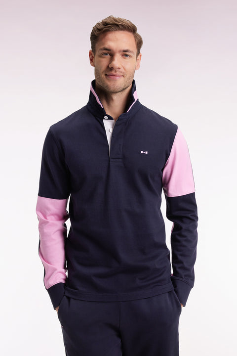 Long-sleeved jersey in navy colorblock straight cut - Image 3