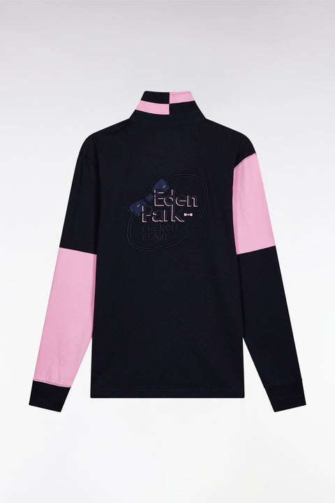 Long-sleeved jersey in navy colorblock straight cut - Image 2