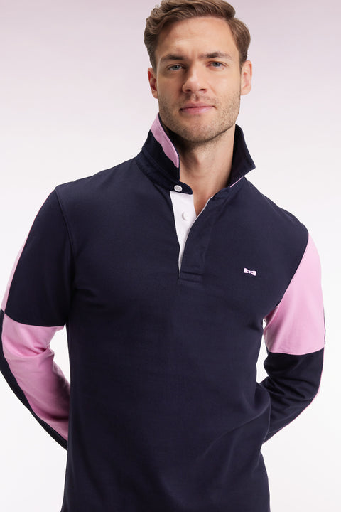 Long-sleeved jersey in navy colorblock straight cut - Image 1