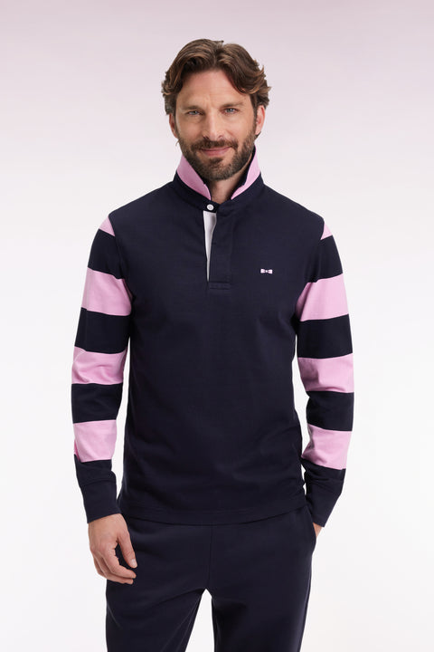 Striped navy fleece long-sleeved jersey, straight cut - Image 3
