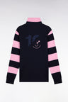 Striped navy fleece long-sleeved jersey, straight cut