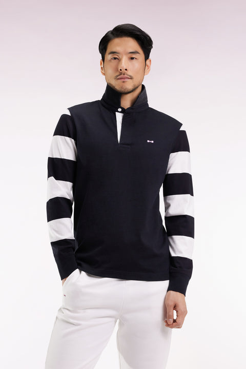 Long-sleeved striped jersey in black fleece, straight cut - Image 3
