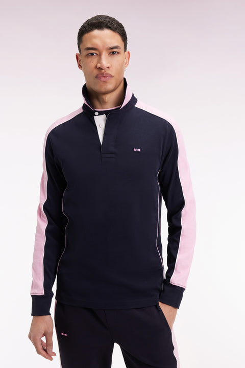 Navy and pink long-sleeved jersey with bow-tie embroidery, straight cut - Image 3