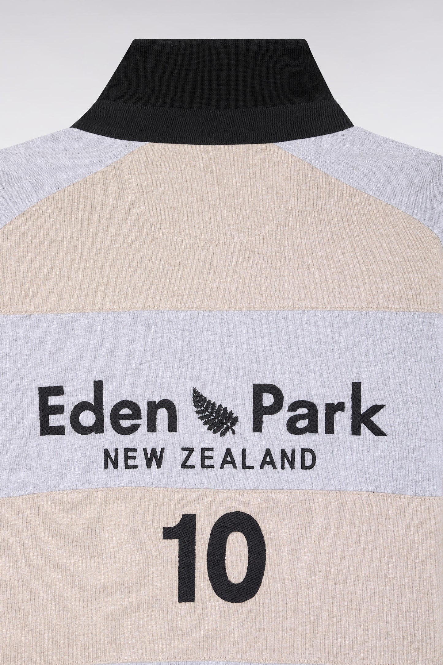 Long-sleeved striped New Zealand jersey in thick beige cotton jersey