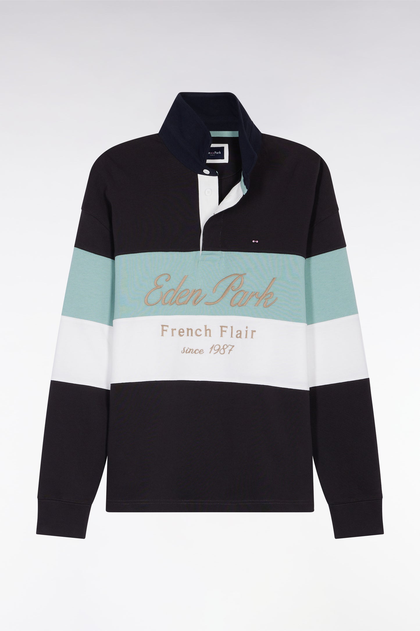 Long-sleeved jersey in thick black and green jersey with vintage embroidery