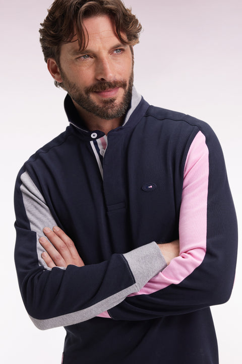 Long-sleeved jersey in thick black jersey with embroidered back, straight cut - Image 1