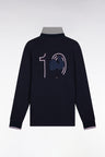 XV de France navy long-sleeved jersey with rooster embroidery, straight cut