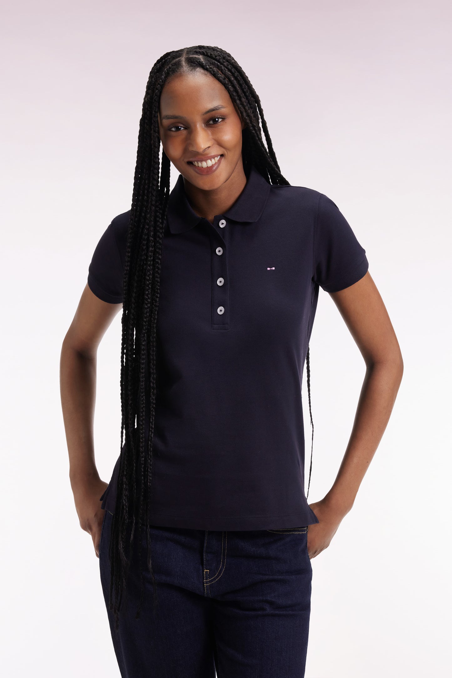 Polo manches courtes en coton stretch marine coupe slim
