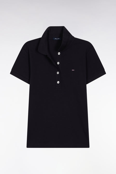 Short-sleeved polo shirt in navy stretch cotton, slim fit - Image 2