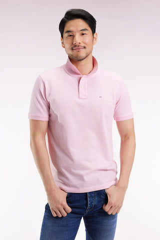 Short-sleeved polo shirt in pink Pima cotton, straight cut