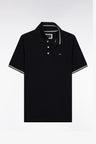 Short-sleeved polo shirt in black cotton with striped details, loose fit