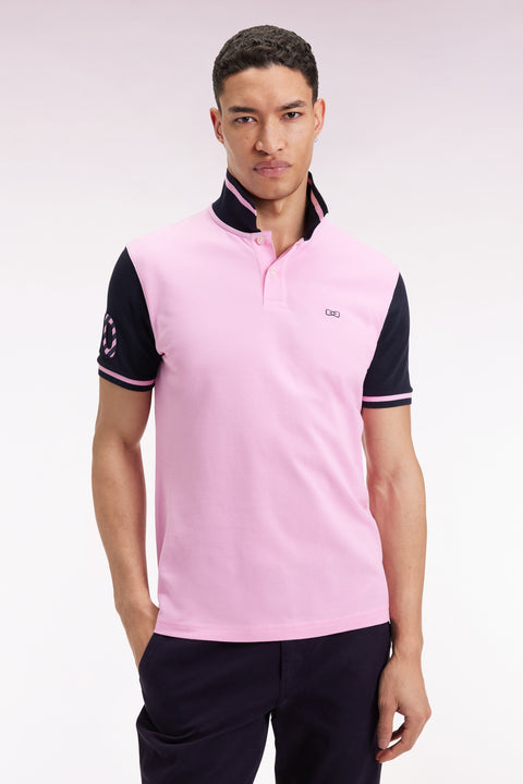 Polo bicolore à manches courtes en coton rose broderie 10 - Image 1