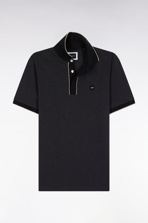 Short-sleeved polo shirt in grey stretch cotton piqué, slim fit - Image 2