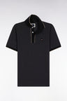 Short-sleeved polo shirt in grey stretch cotton piqué, slim fit