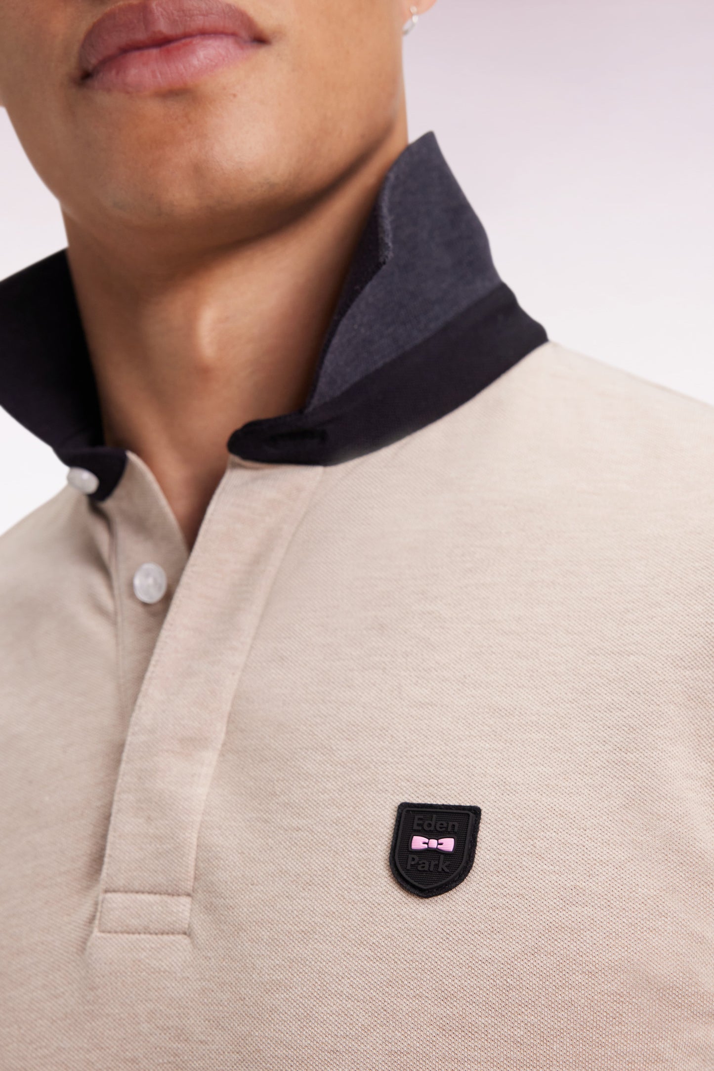 Two-tone short-sleeved polo shirt in stretch cotton piqué, dark grey, slim fit