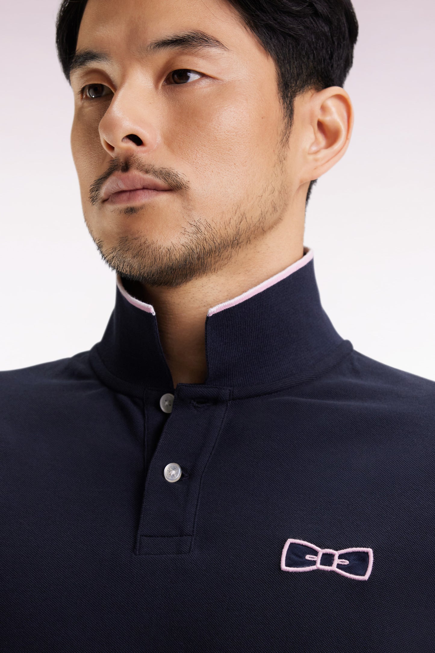 Navy cotton piqué polo shirt, short sleeves, straight cut