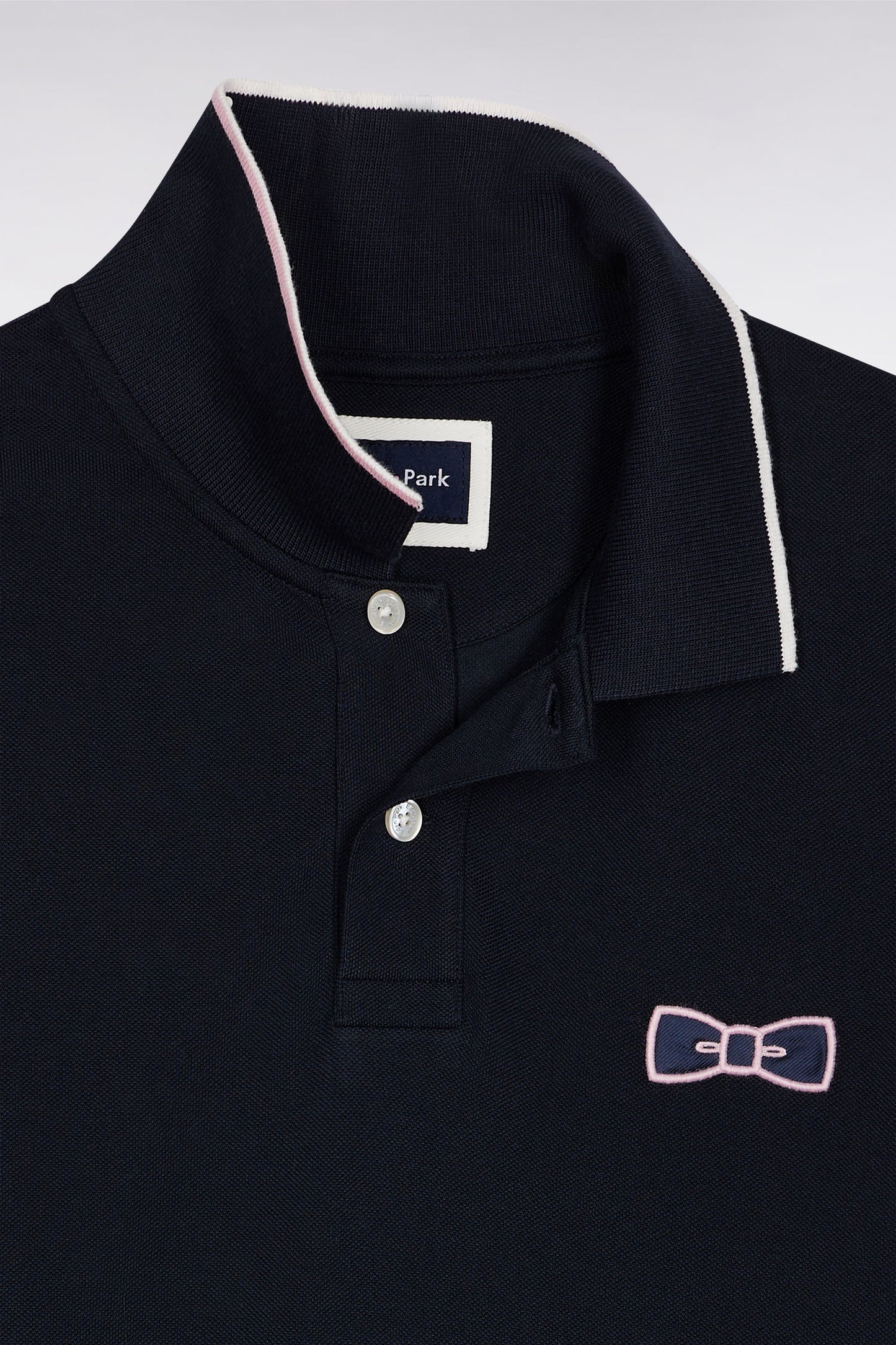 Navy cotton piqué polo shirt, short sleeves, straight cut