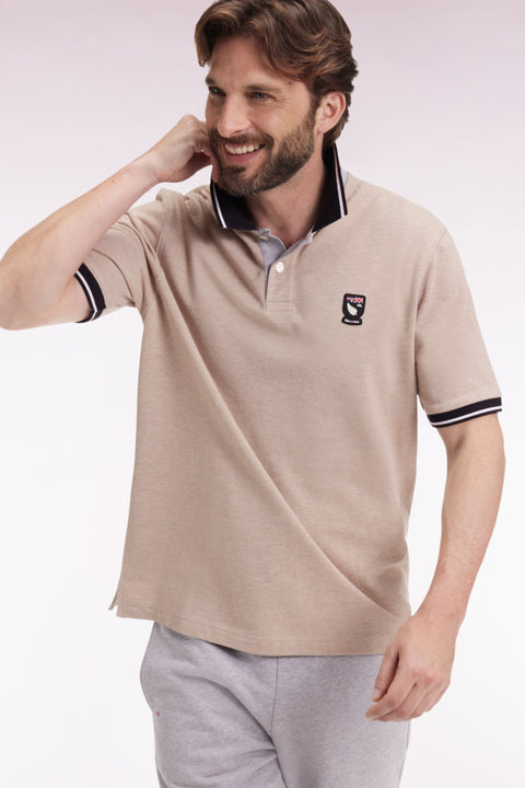 New Zealand short-sleeved polo shirt in beige cotton piqué, loose fit - Image 1