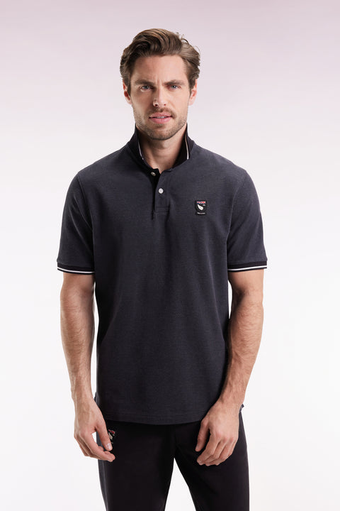 New Zealand short-sleeved polo shirt in grey cotton piqué, loose fit - Image 3