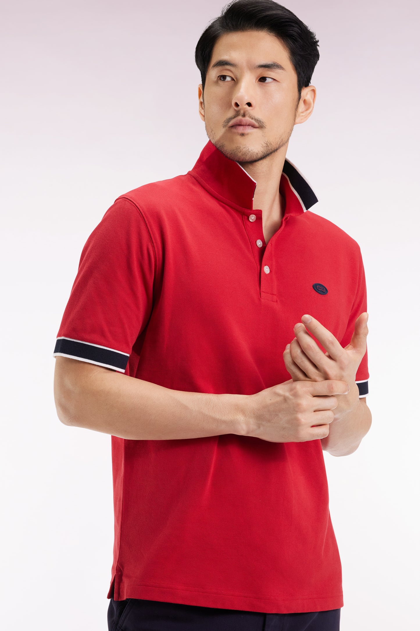 Red cotton short-sleeved polo shirt, loose fit