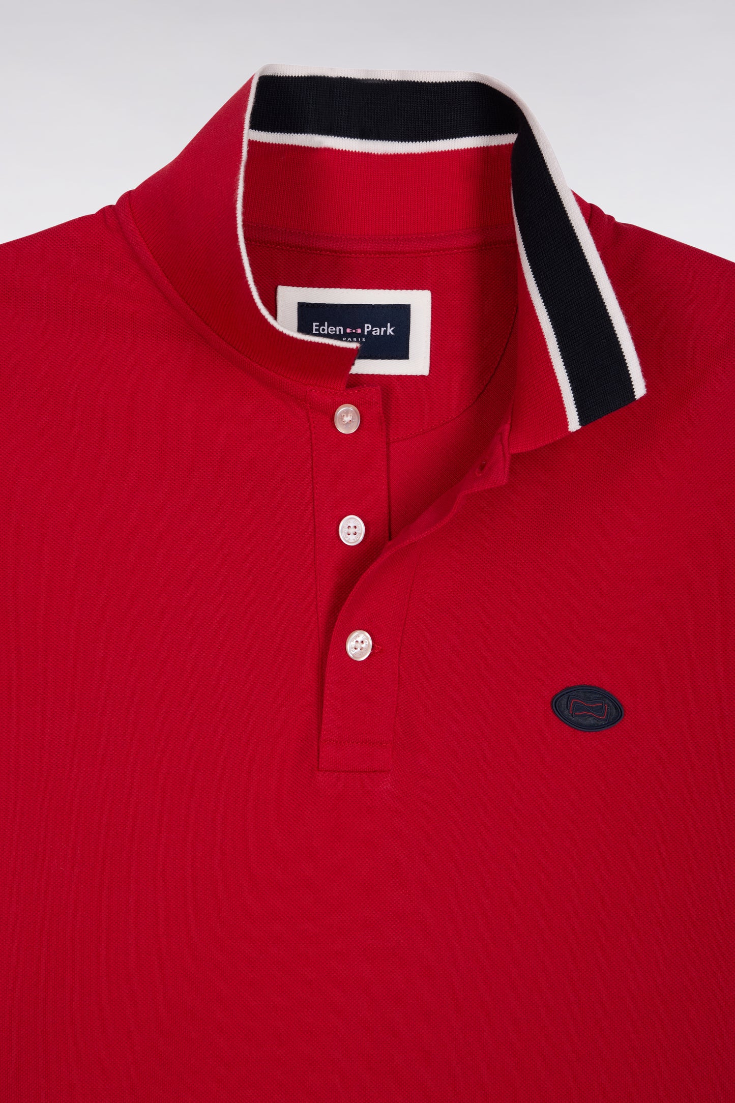 Red cotton short-sleeved polo shirt, loose fit