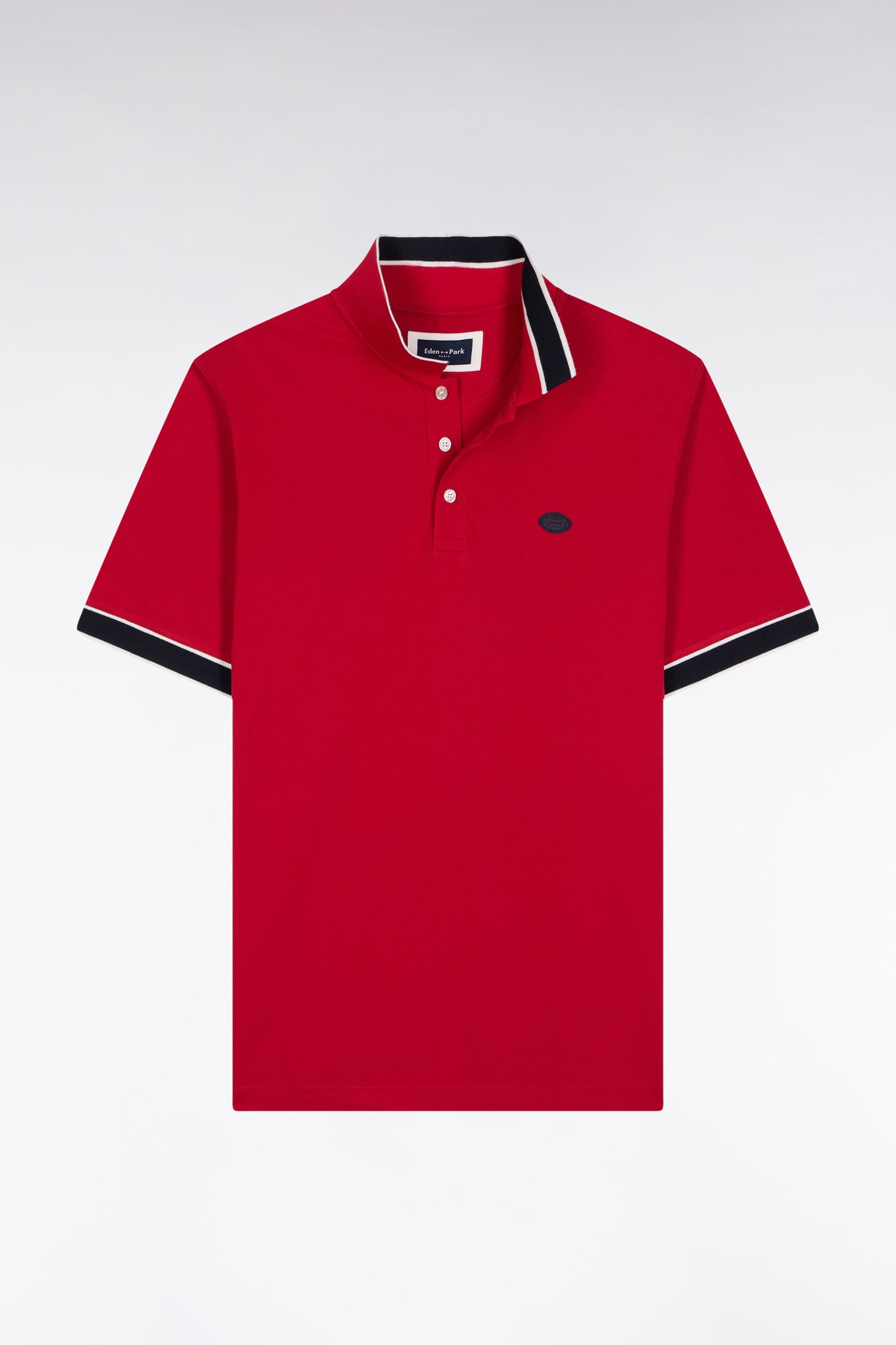 Red cotton short-sleeved polo shirt, loose fit