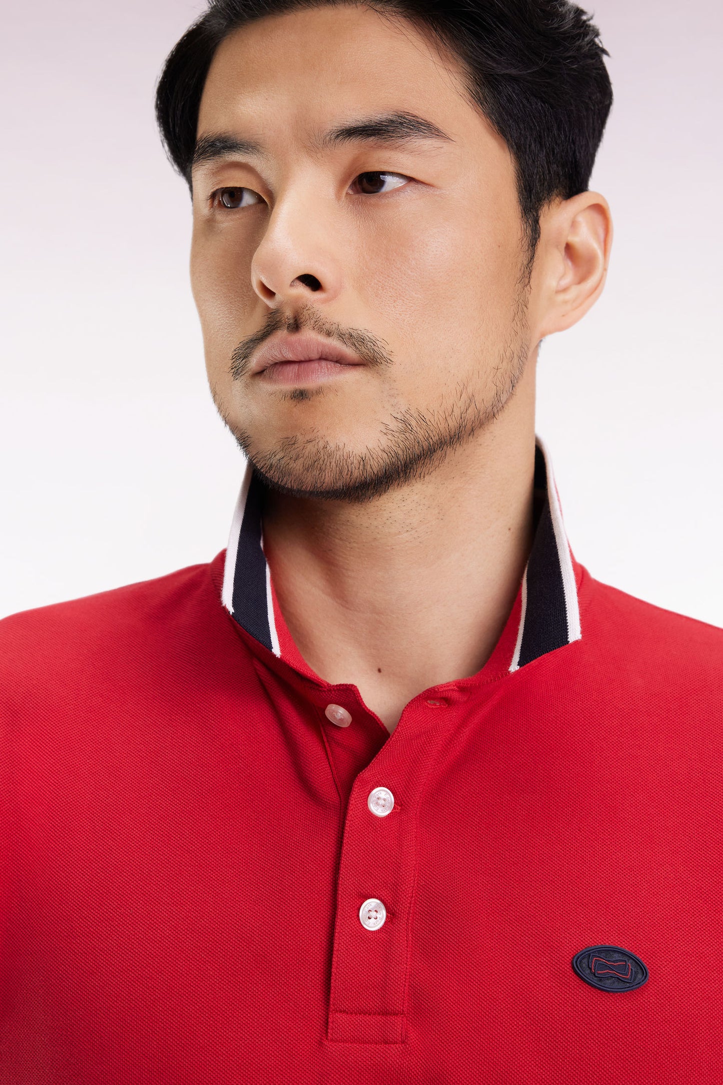 Red cotton short-sleeved polo shirt, loose fit