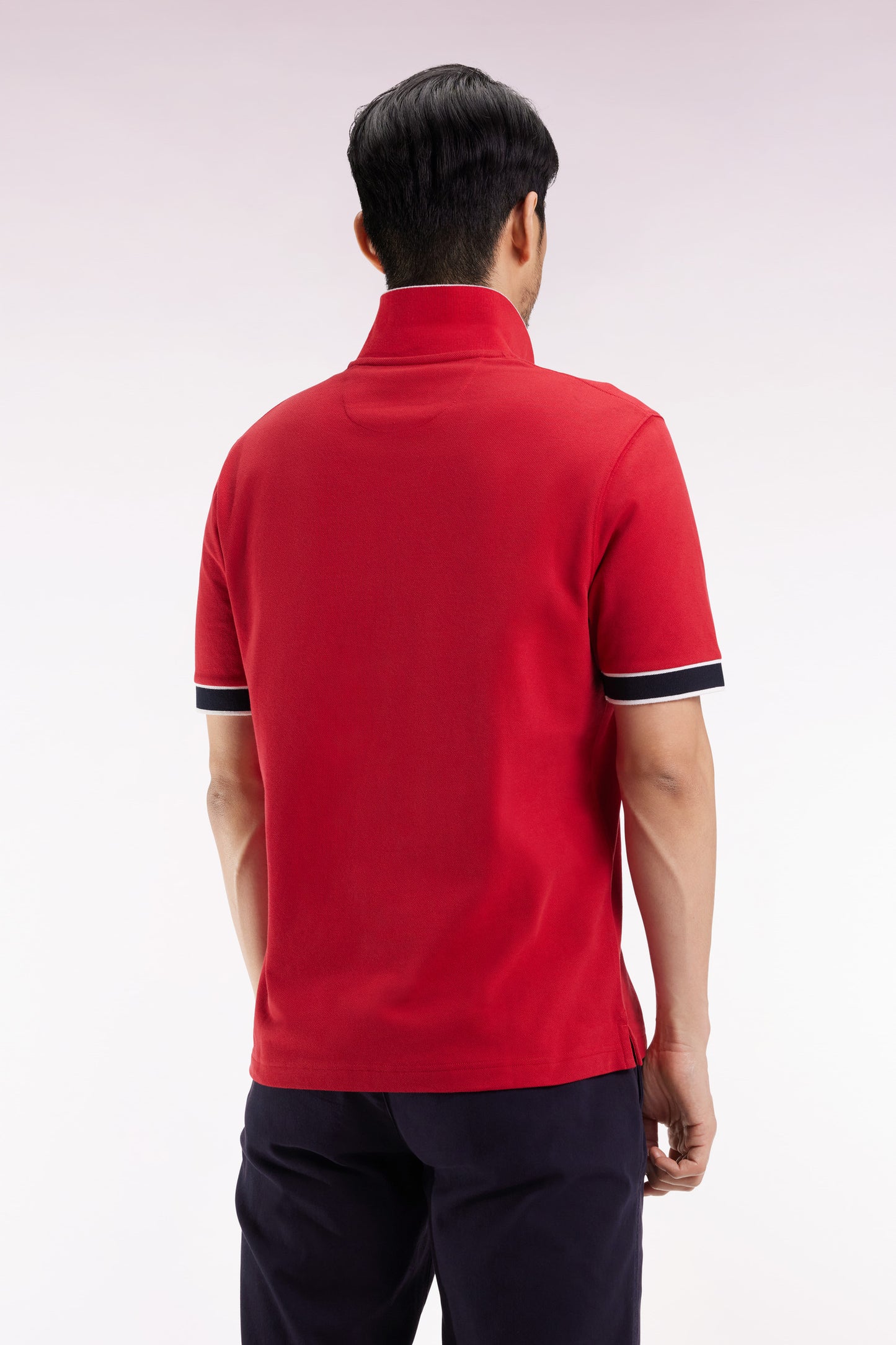 Red cotton short-sleeved polo shirt, loose fit