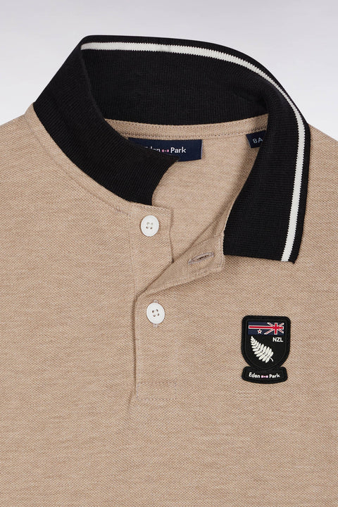 Short-sleeved polo shirt in navy and beige with 10 logo, straight cut - Image 2