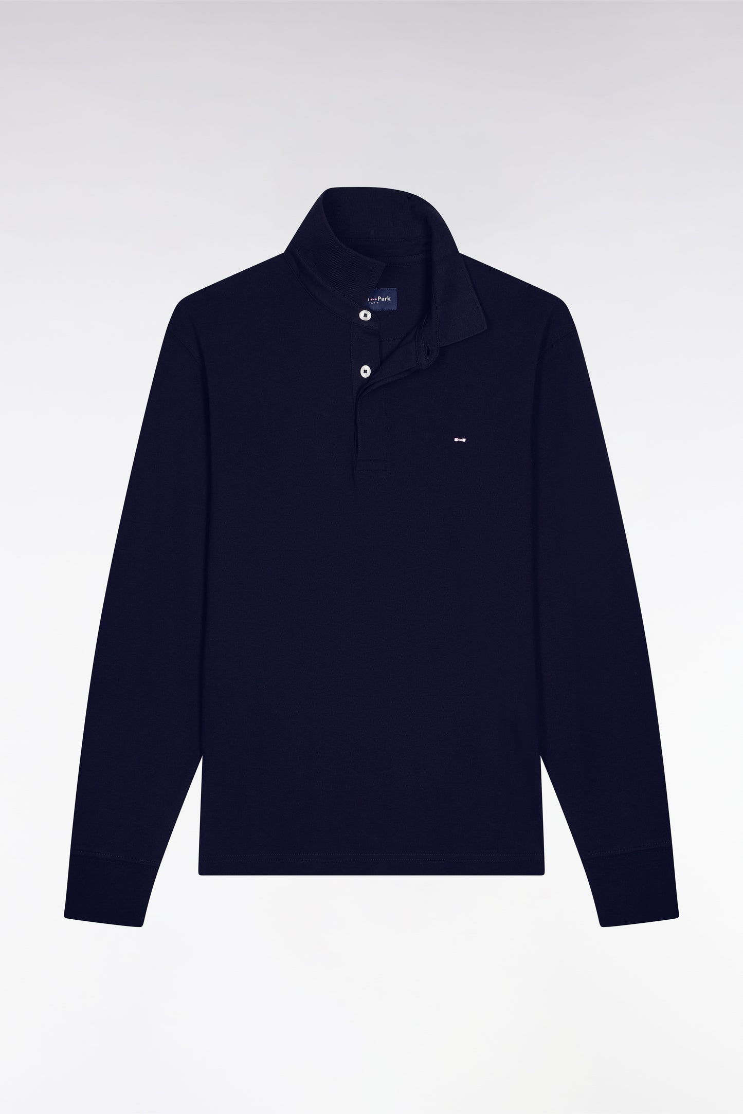 Polo à manches longues en coton stretch marine coupe slim