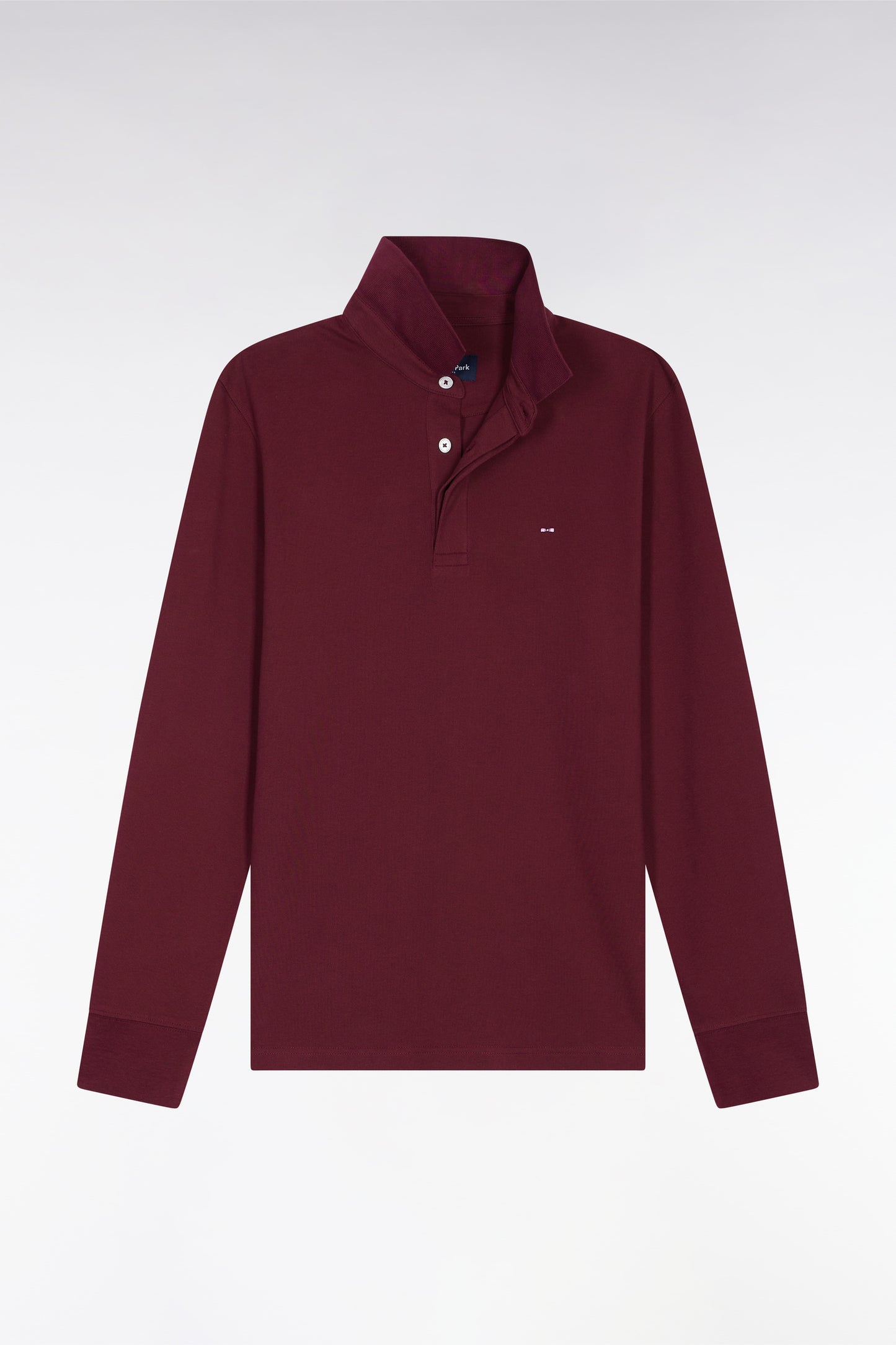 Long-sleeved polo shirt in burgundy stretch cotton, slim fit