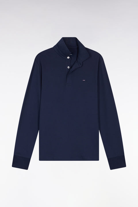 Long-sleeved polo shirt in grey stretch cotton, slim fit - Image 2