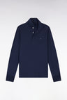Long-sleeved polo shirt in grey stretch cotton, slim fit