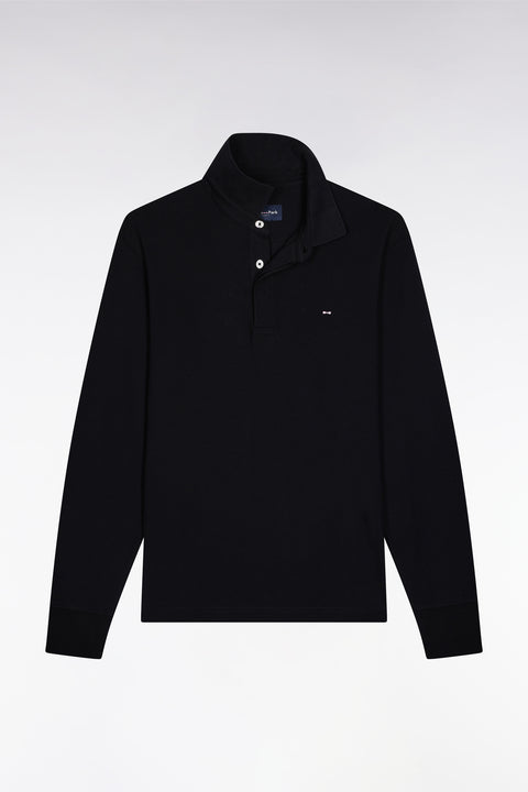 Long-sleeved polo shirt in black stretch cotton, slim fit - Image 2