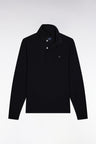 Long-sleeved polo shirt in black stretch cotton, slim fit