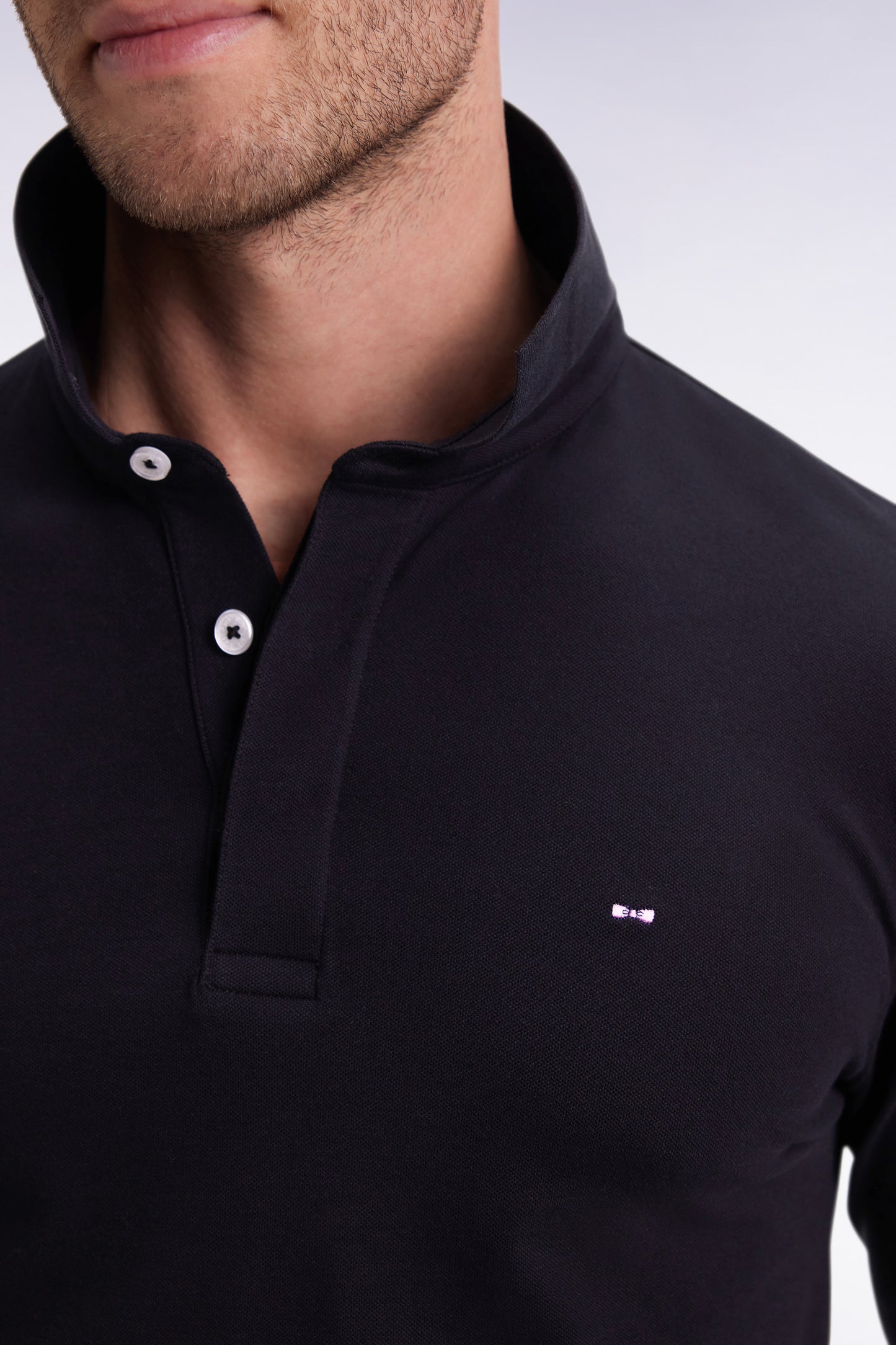 Polo à manches longues en coton stretch noir coupe slim