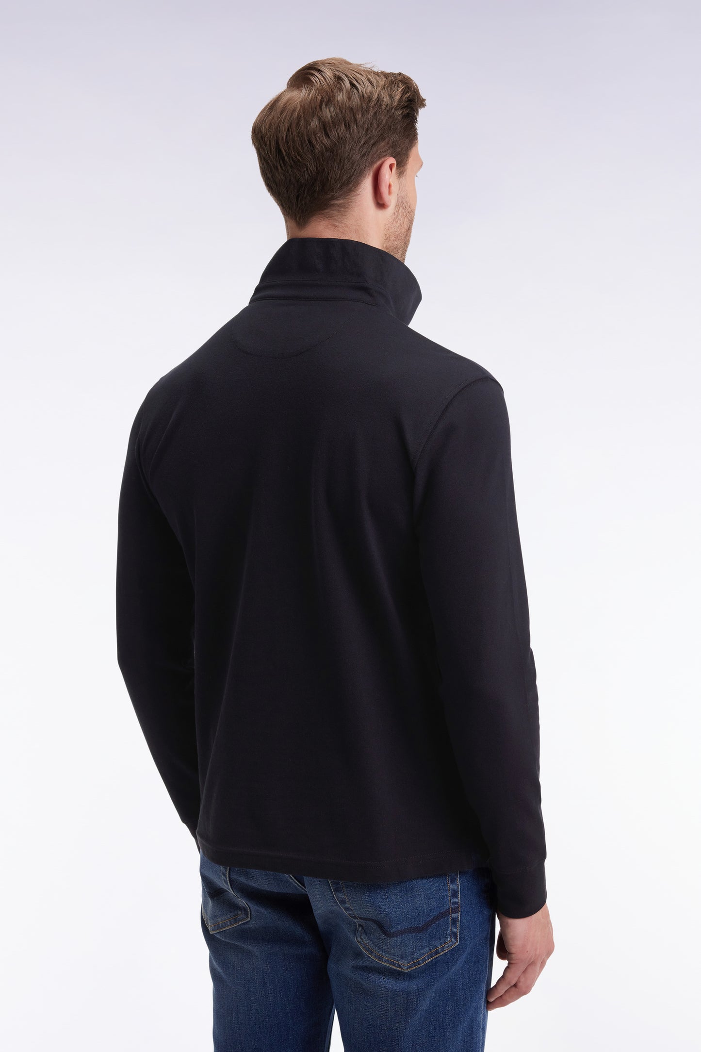 Polo à manches longues en coton stretch noir coupe slim