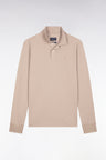 Long-sleeved polo shirt in beige Pima cotton, straight cut