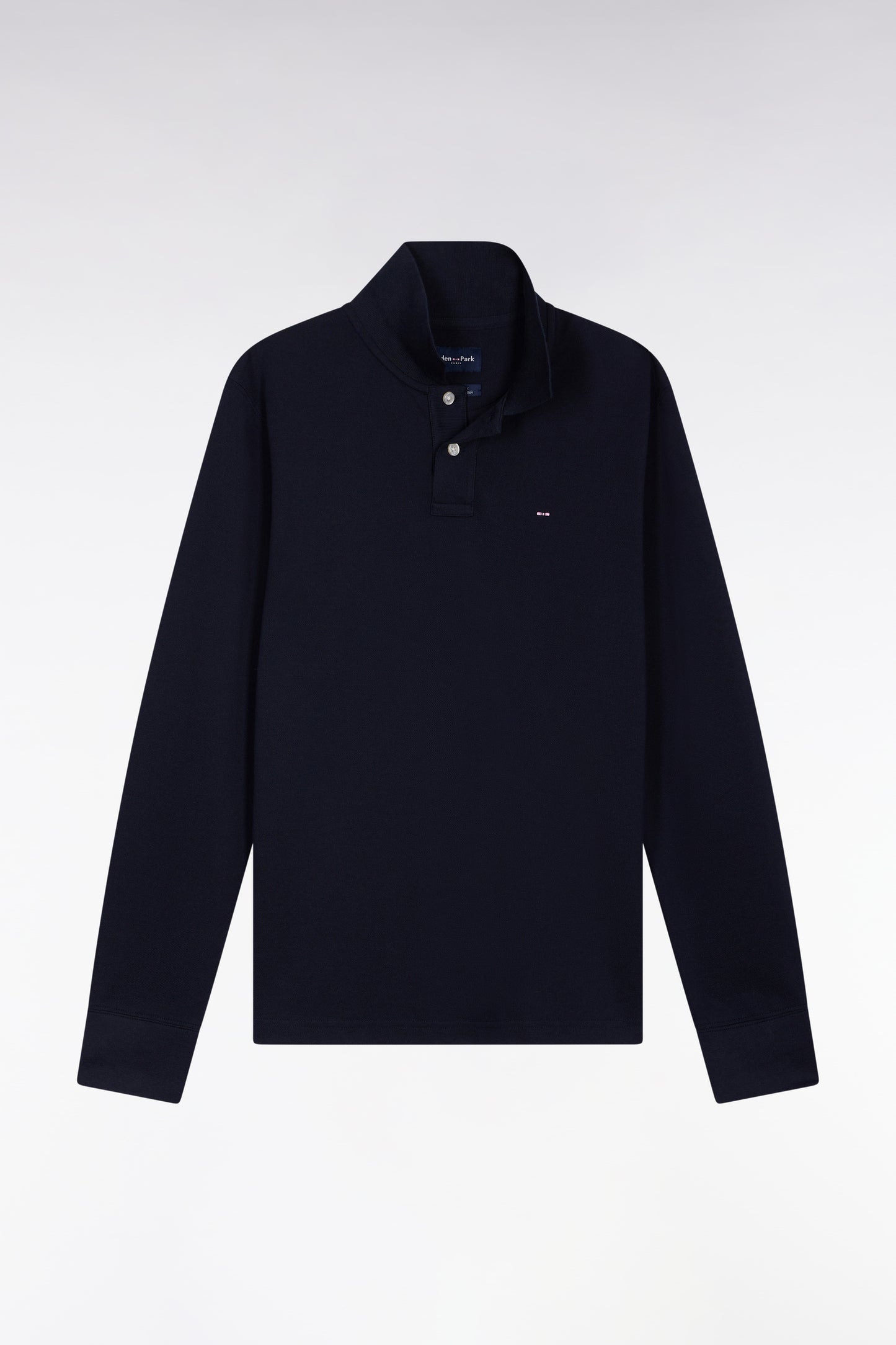 Long-sleeved polo shirt in straight-cut navy Pima cotton