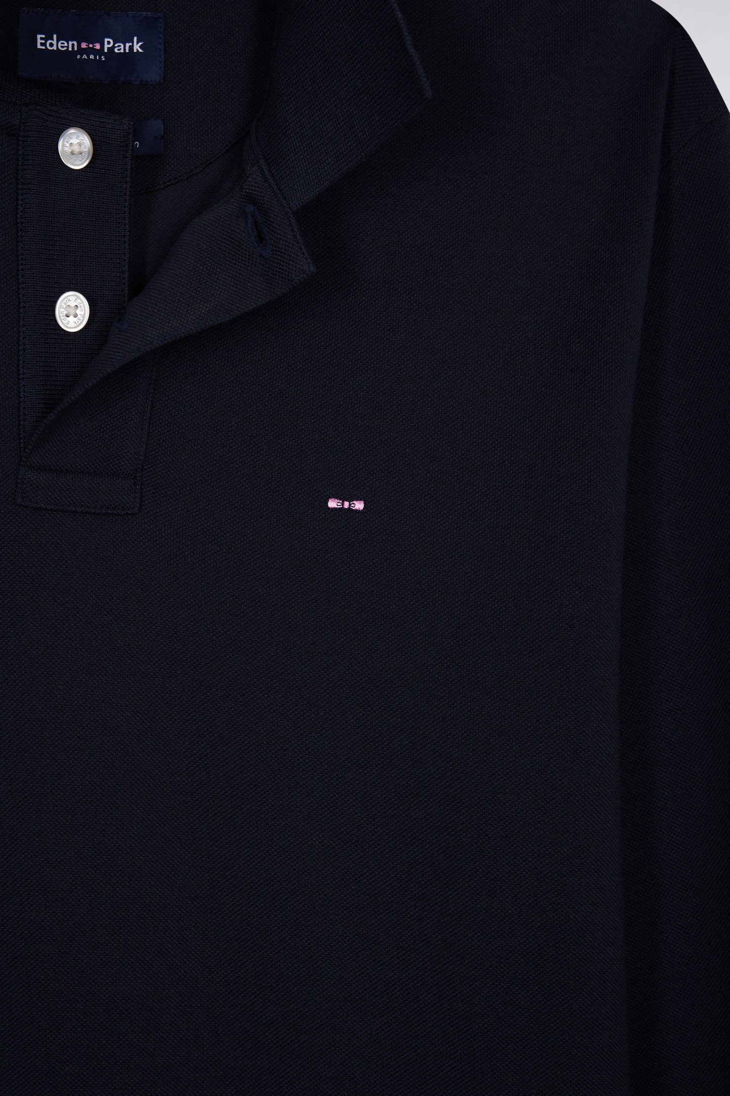 Long-sleeved polo shirt in straight-cut navy Pima cotton