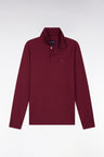 Long-sleeved polo shirt in burgundy Pima cotton, straight cut
