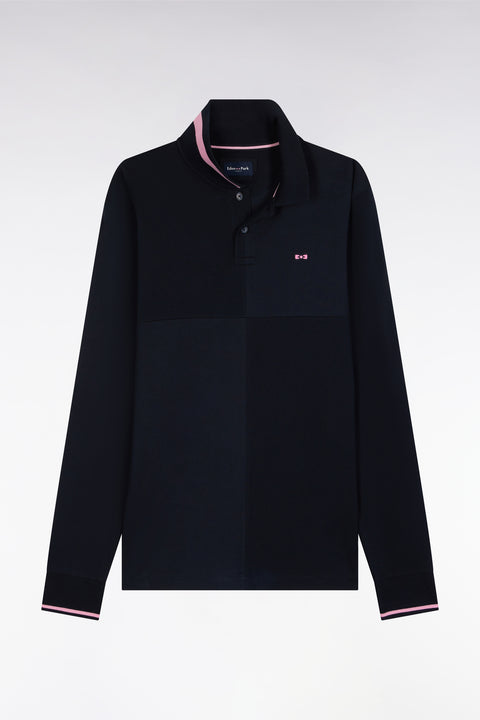 Long-sleeved polo shirt in navy cut and sewn Relaxed cut - Image 2