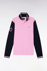 Long-sleeved polo shirt in two-tone pink cotton piqué with embroidery 10