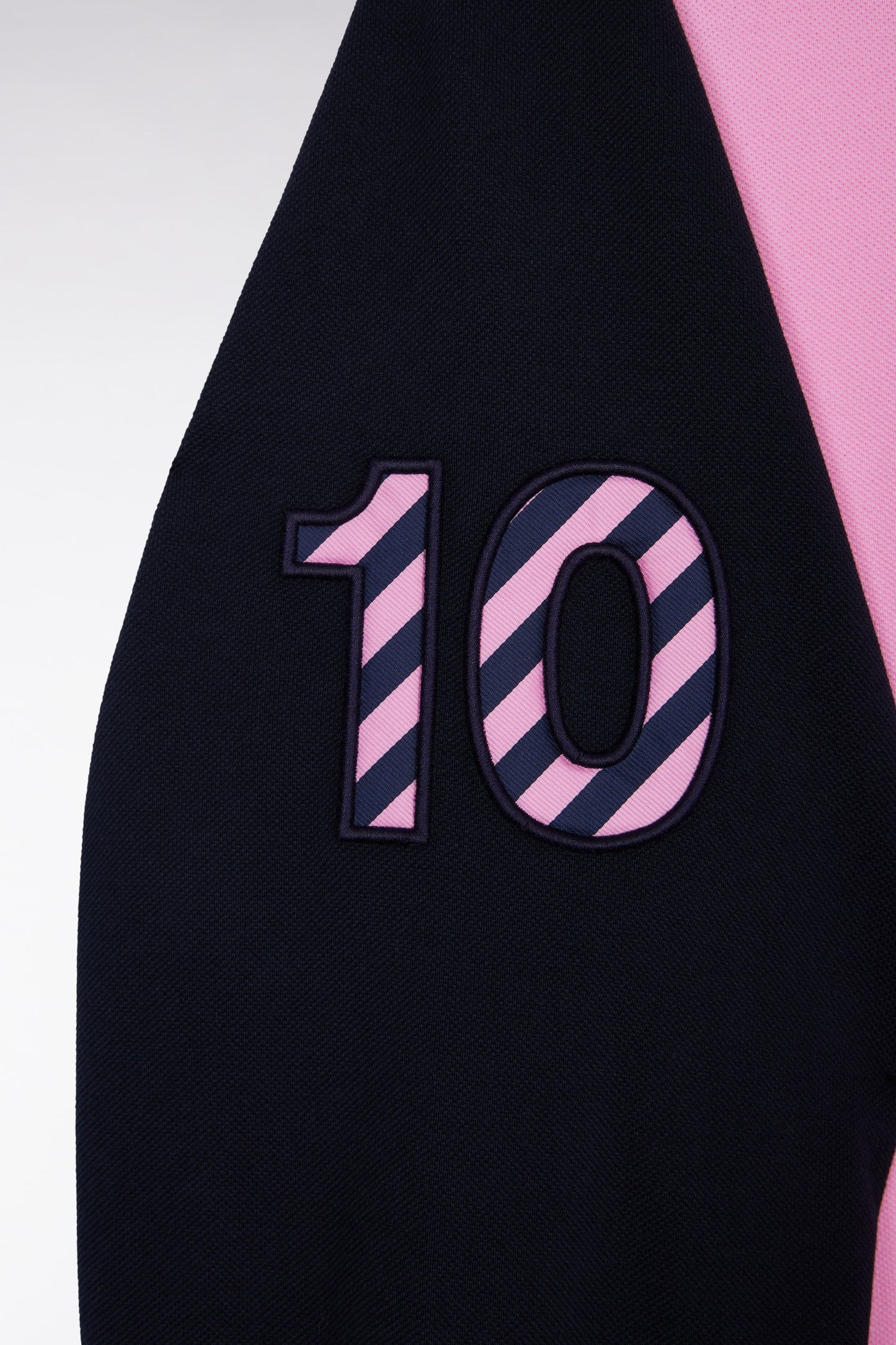 Long-sleeved polo shirt in two-tone pink cotton piqué with embroidery 10