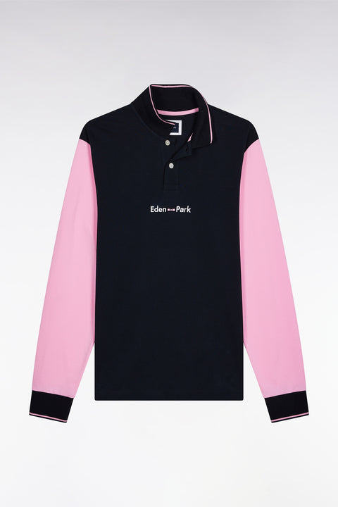 Long-sleeved polo shirt in two-tone pink cotton piqué with Eden Park logo - Image 2