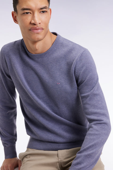 Blue wool and cotton round-neck sweater - Image 1