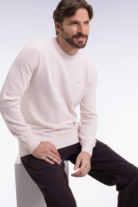 Round-neck sweater in ecru wool and cotton - Image 1
