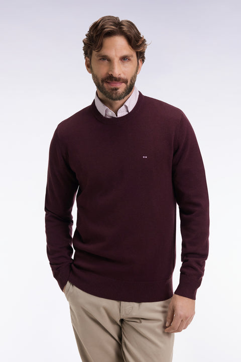 Round-neck sweater in burgundy wool and cotton - Image 3